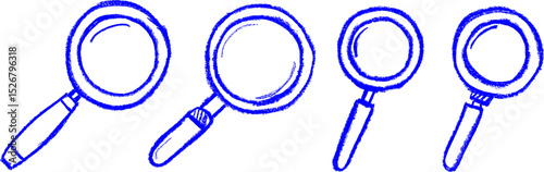 Magnifying Glass Search Icon Crayon Chalk Drawing Vector Set