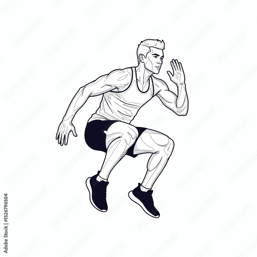 Fototapeta premium Dynamic Man Doing High Knees Exercise - Fitness Workout Illustration