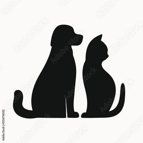 Silhouette of a Dog and Cat Sitting Together Best Friends Forever