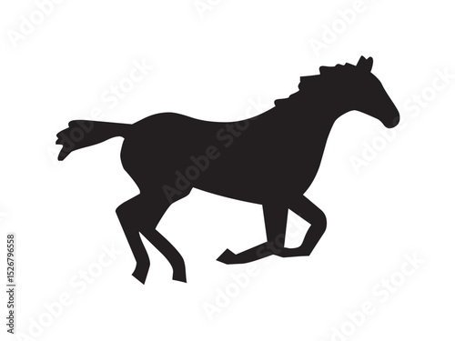 Vector isolated one single running horse galloping  side view full body colorless black and white outline silhouette shadow shape stencil solid black