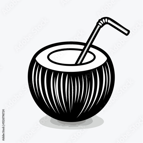 Black And White Coconut Drink Illustration With Straw
