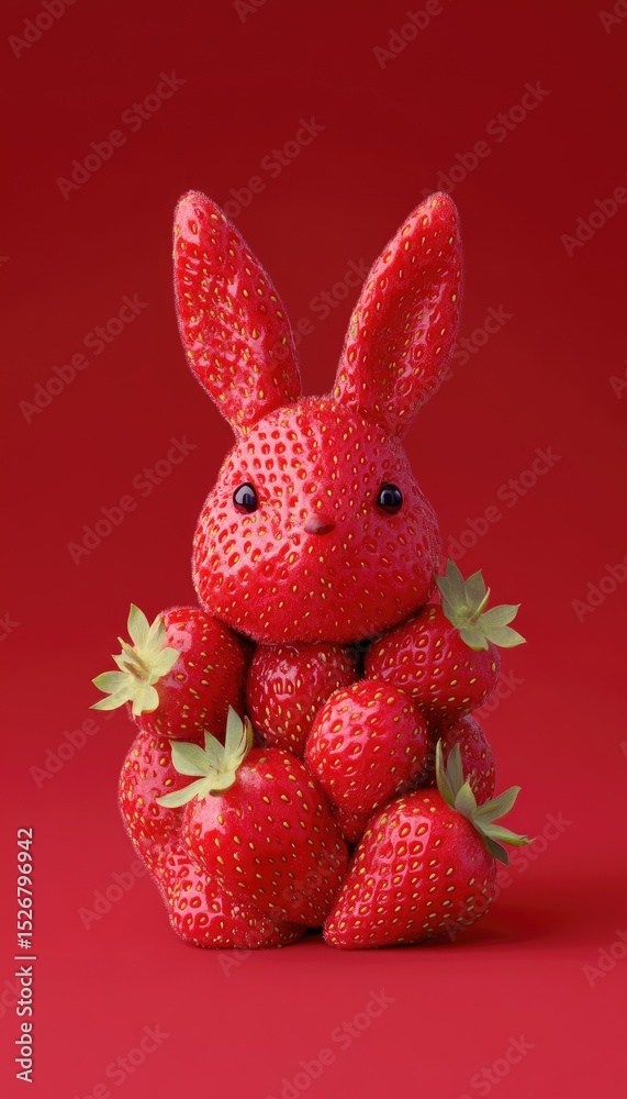 Obraz premium Strawberry rabbit on red background
