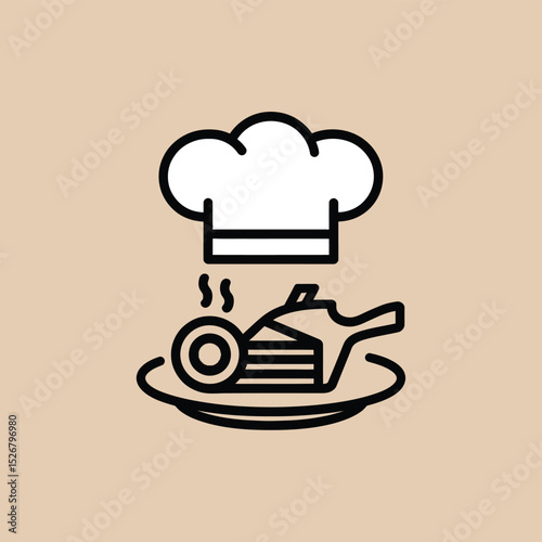  vector icons cooking food chef hat include a pizza slice, a sushi roll, spaghetti and meatballs, a curry bowl burger , fish