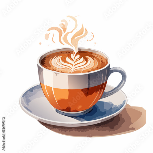 Cappuccino in Orange Cup with Latte Art
