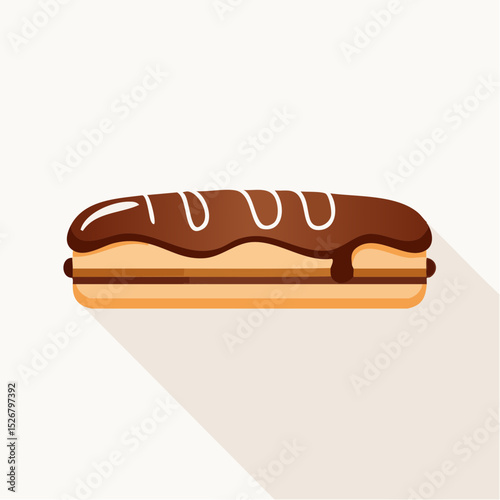 Brown Chocolate Pastry with White Drizzle on White Background