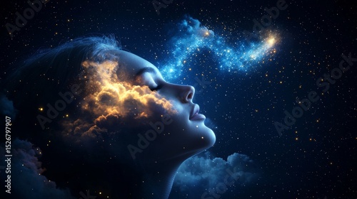 A sky fairy with deep blue eyes casting cloud manipulation magic