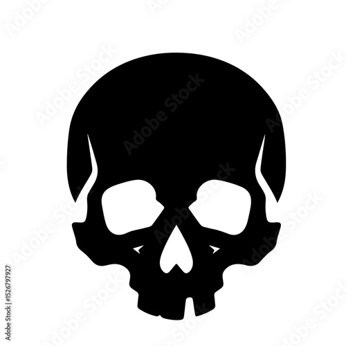 A black skull illustration, minimalist style.
