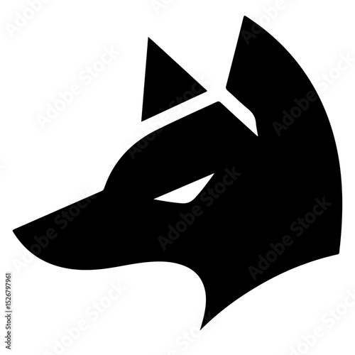 A stylized black silhouette of a wolf's head, representing power and fierceness.