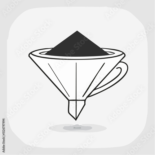 Gray Scale Illustration of Funnel with Black Powder inside Cup