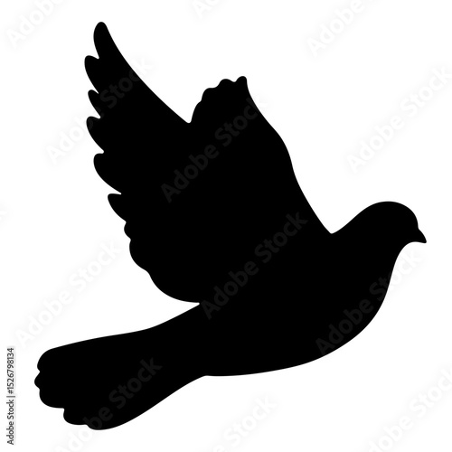 A black silhouette of a dove in flight.