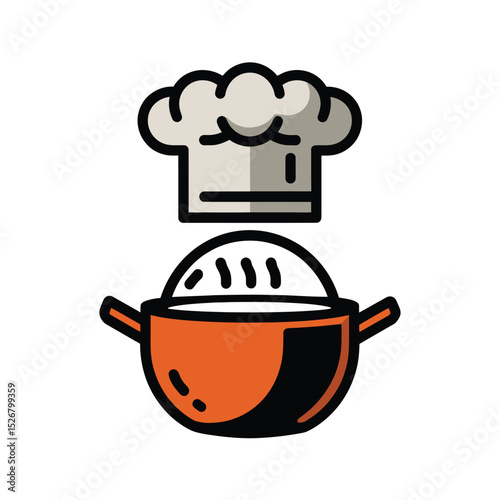 vector icons cooking food chef hat include a pizza slice, a sushi roll, spaghetti and meatballs, a curry bowl burger , fish 

