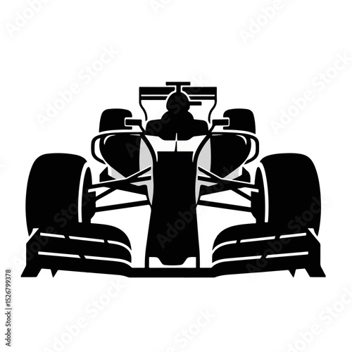 A Formula 1 race car is depicted in a black and white illustration, showcasing its design and speed.