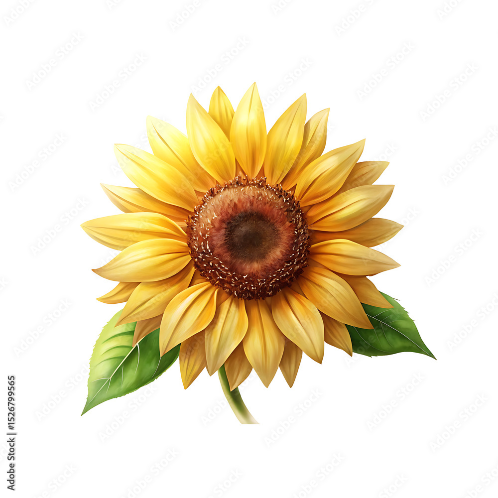 Fototapeta premium Beautiful Sunflower in Full Bloom. sunflower and leaves arrangement, isolated floral element, cut out transparent