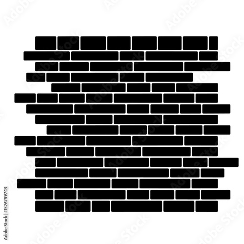 A black and white illustration of a brick wall with an irregular pattern.