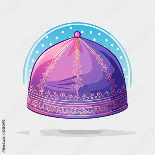 Purple And Pink Kufi Cap With Intricate Pattern Design