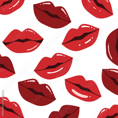 Red lips seamless pattern vector illustration with glossy highlights for fashion and beauty design elements 