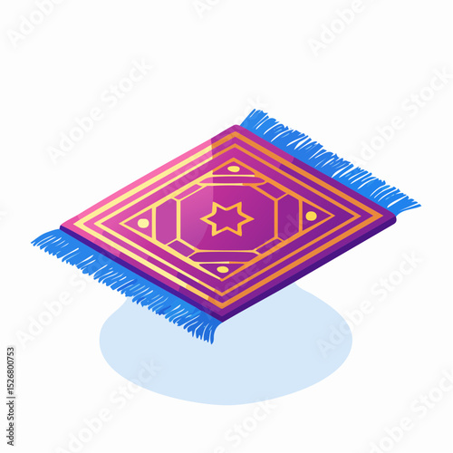 Purple and Gold Geometric Rug with Blue Fringe