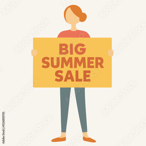 Flat Illustration Woman Holding Big Summer Sale Sign Announcement