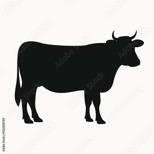 Silhouette of a Cow Farm Animal Icon, Black and White Cattle Illustration