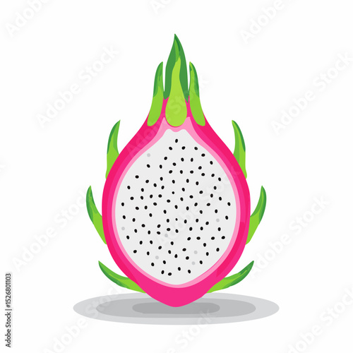 Vibrant Pink Dragon Fruit Half Illustration