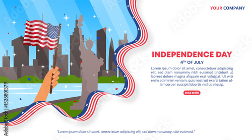 4th Of July Independence Day design with a waving flag and scene