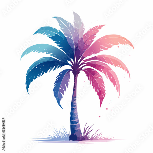 Watercolor Palm Tree Illustration with Blue Pink Purple Gradient