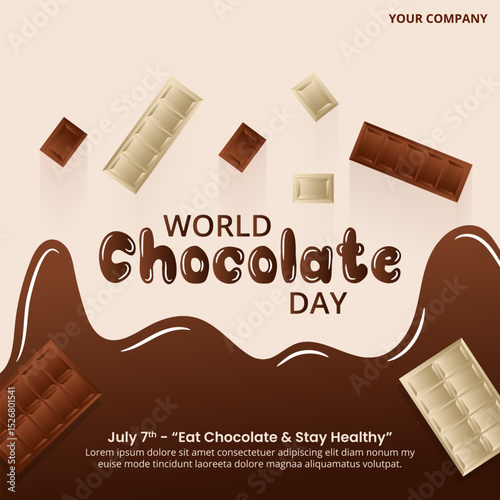 World Chocolate Day design with liquid chocolate and bars