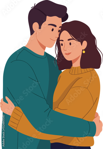Loving couple embracing each other warmly in cozy sweaters expressing affection and intimacy in modern relationship illustration 