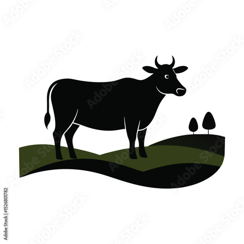 silhouette of Cow standing in rural field