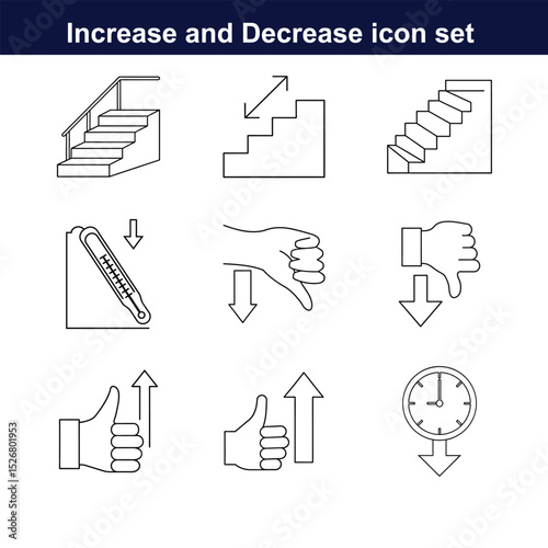 increase and decrease line art icon set. full editable design on white background. 