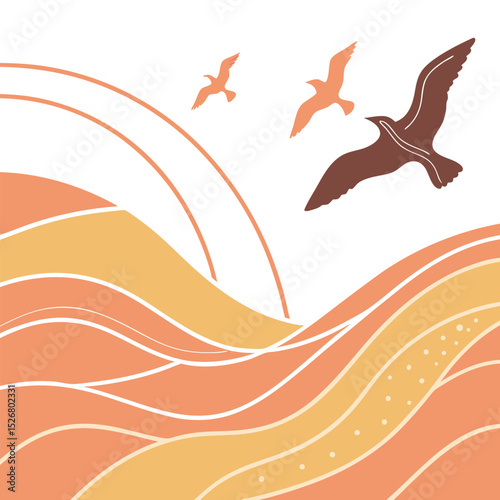 An abstract vector background featuring warm summer color gradients (yellows, oranges, reds) and subtle, stylized wave patterns. Perfect for modern summer designs.