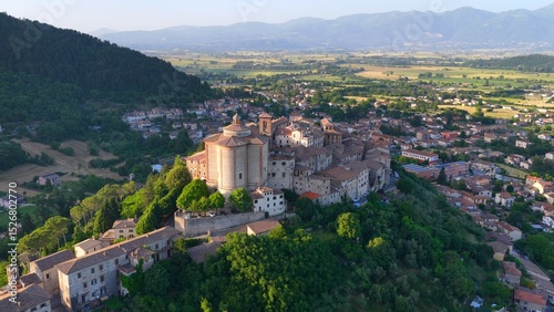 The historic center of Contigliano in the province of Rieti, near Rome. Lazio Italy.
Aerial view of the ancient medieval village of Contigliano, overlooking the Rieti valley.