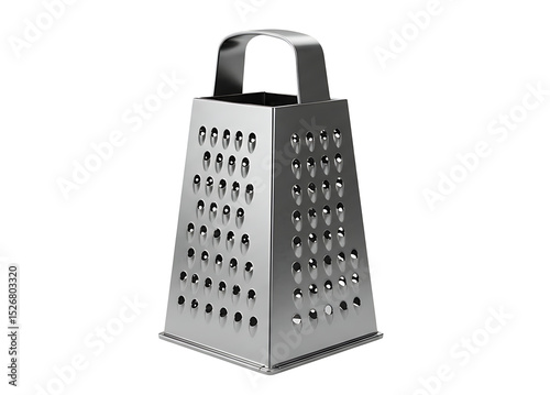 Stainless steel box grater with multiple shredding surfaces isolated on a transparent background
