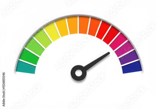 Colorful gauge with needle indicator on white background