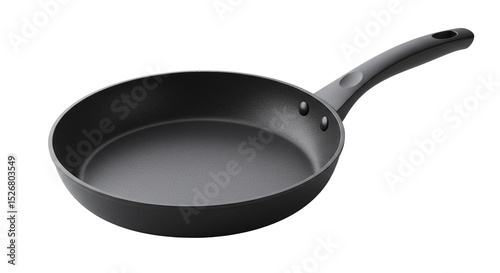 Nonstick deep frying pan with ergonomic handle and flat base isolated on a transparent background