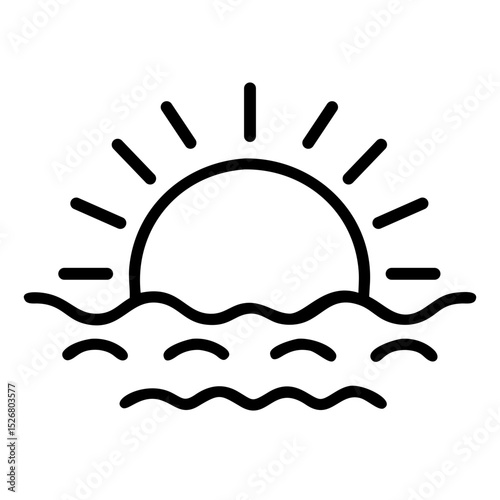 Sunrise Over the Ocean Icon Graphic with Simple Waves