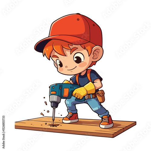Hand drawn handyman cartoon illustration Playful Carpenter Hardworking woodman cartoon illustration
