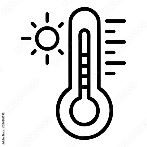 Thermometer Displaying High Temperature with Sun Icon Indicates Heat Wave