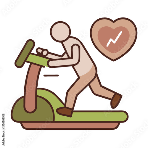 Cardio workout icon featuring a person running on a treadmill with a heart rate symbol