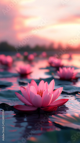 Pink Water Lilies Sunset Serenity Nature Photography