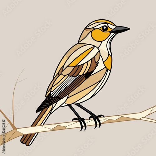 Artistic Meadowlark Illustration-Beautiful Bird on Branch-Unique Digital Bird Art-Modern Avian Design-Perfect for Nature Lovers-High Quality Bird Image