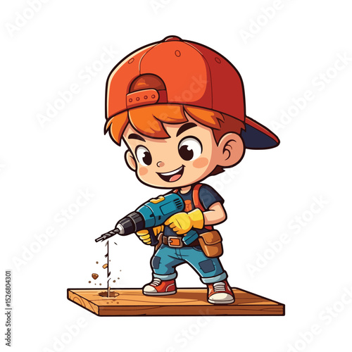 Hand drawn handyman cartoon illustration Playful Carpenter Hardworking woodman cartoon illustration