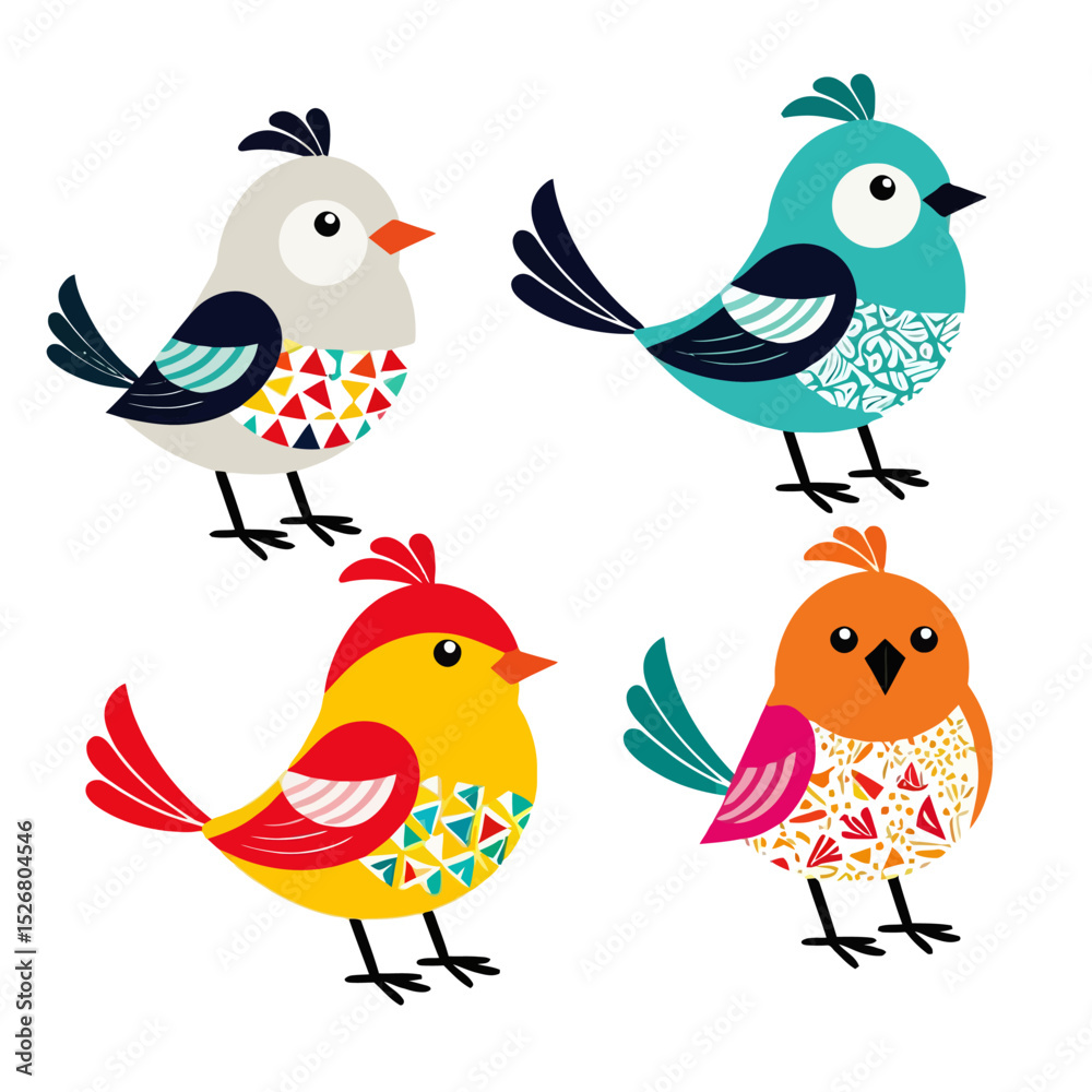 Obraz premium Colorful Bird Illustrations-Cute Bird Clipart-Whimsical Bird Art-Perfect for Children's Designs-Cheerful Bird Graphics-Creative Bird Design Elements-Unique Bird Illustration Ideas