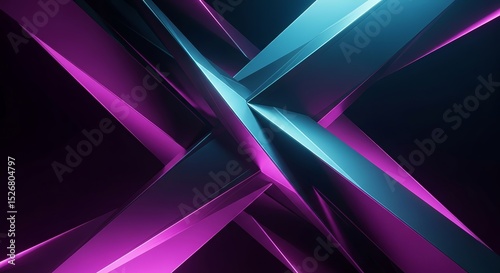 Abstract shapes intertwine with vibrant cyan and magenta hues creating dynamic 3D art piece.