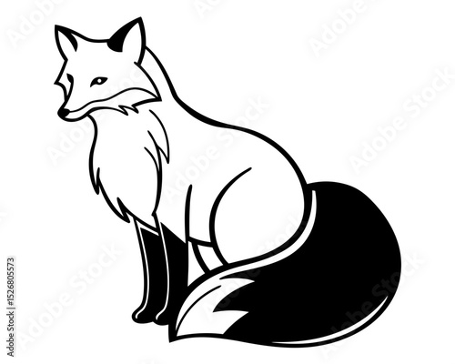 Elegant Black and White Fox Illustration A Majestic Creature of the Wild