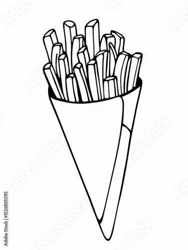 Delicious Hand-Drawn Illustration of French Fries in a Cone