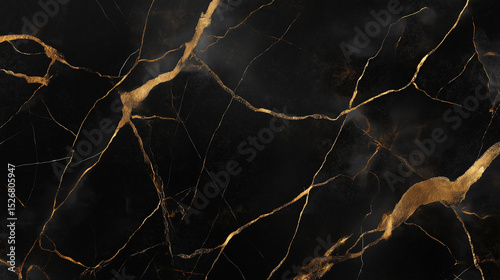 Luxurious black marble background with gold veins for elegant design and texture