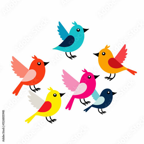 Cute Cartoon Birds-Colorful Bird Illustration-Sweet Bird Clipart-Fun Bird Graphic-Whimsical Bird Art-Bird Vector Design-Illustration of Birds-Bright Bird Image