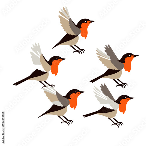 Cute Cartoon Robins Flying Illustration-Adorable Bird Clipart Design-Cheerful Avian Art-Perfect for Kids Projects-Colorful and Playful Animal Graphics-Birdwatching Theme