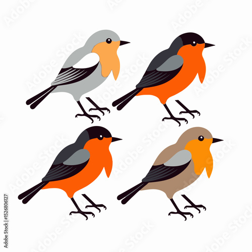 Wallpaper Mural Cute Robin Bird Illustration-Colorful Bird Clipart-Four Different Robin Variants-Perfect for Nature Designs-Wildlife Art-Birdwatching Images Torontodigital.ca
